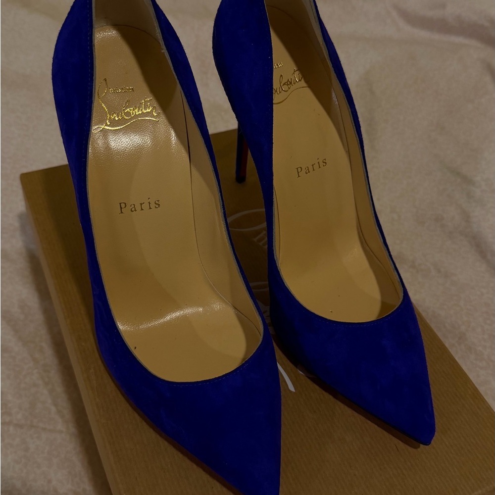 Christian Louboutin Pigalle Follies 100mm Blue Suede Heels